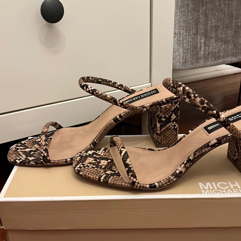 Design Lab Block Heeled Sandals in Snake Print